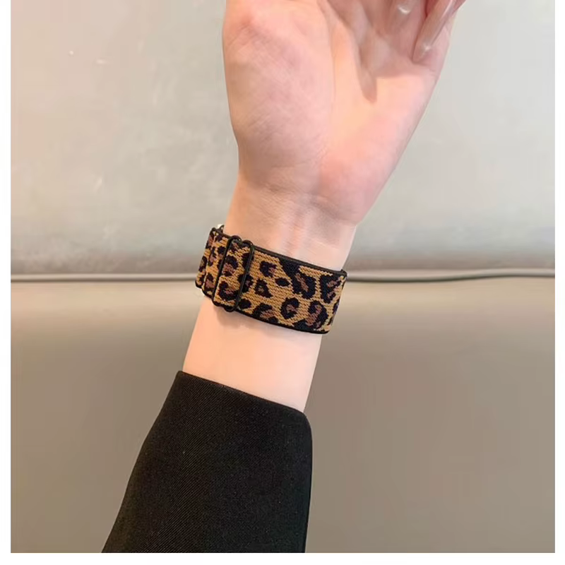 Bracelet en Nylon élastique léopard pour femmes, pour Apple Watch Ultra 2, 49mm, 41mm, 45mm, 42mm, 46mm, 44mm, iWatch série 10 9 se 7 3 8 5 4