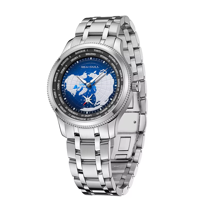 Mouette heure mondiale hommes montre GMT Zone terre carte