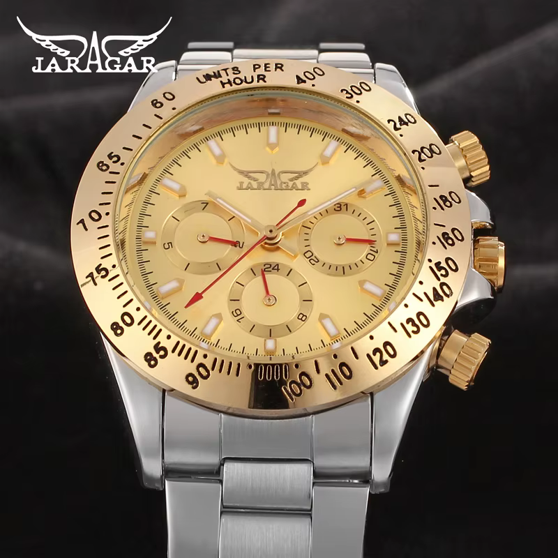 JARAGAR luxe multifonctionnel automatique homme montres en acier inoxydable Vintage mécanique étanche mâle poignet