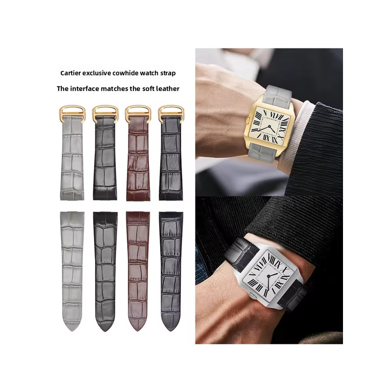 Bracelet de montre en cuir véritable pour Cartier Santos W2007051 W2006951