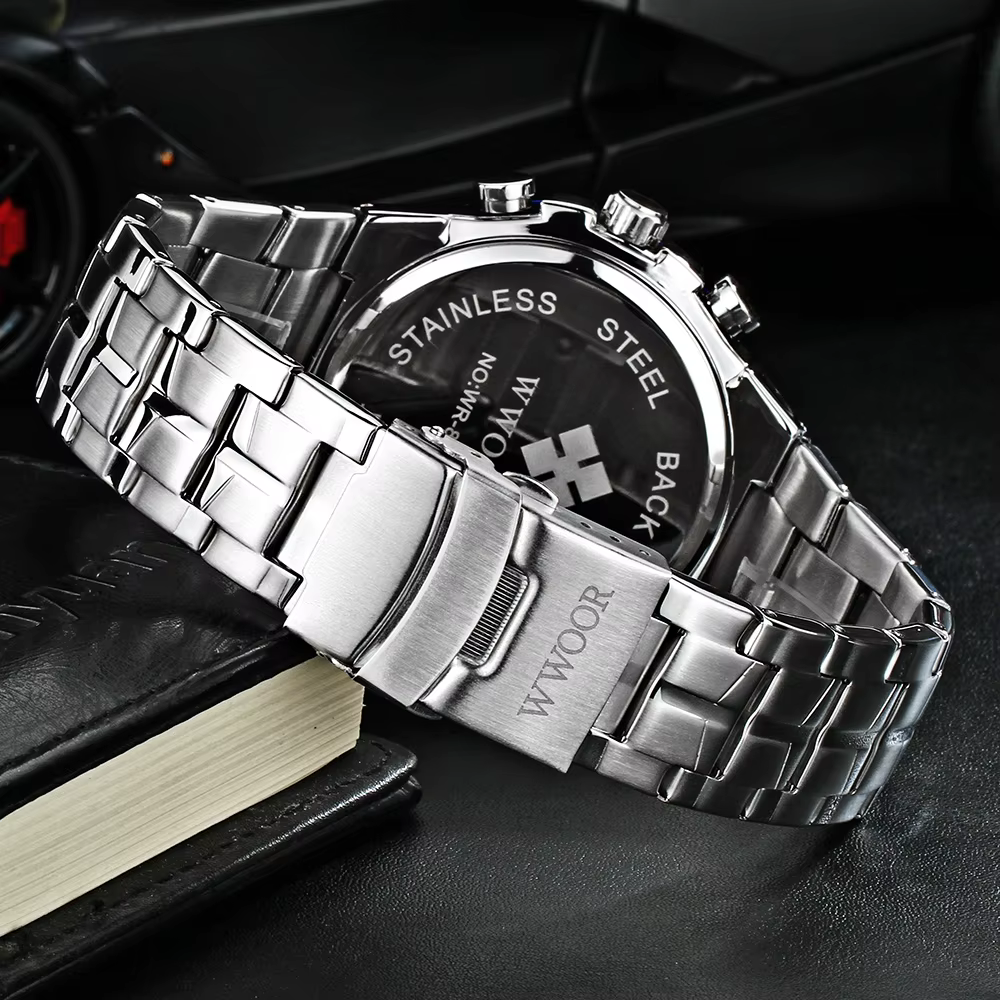 Wwoor Top marque analogique hommes 50 m étanche chronographe Sport militaire mâle horloge homme lumineux double affichage Quartz montres