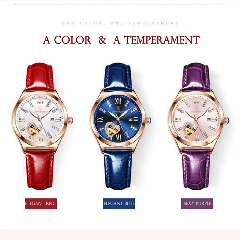 Romantique vin rouge Montre en acier inoxydable conception lumineuse dames horloge décontracté femmes Montre-bracelet