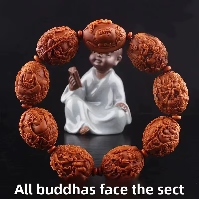 Bracelet en noyaux d'olivier à grandes graines, sculpture nucléaire, dix mille bouddhes Asahi, chaîne à main, dieu de la richesse, bijoux Maitreya Guanyin, 1.9