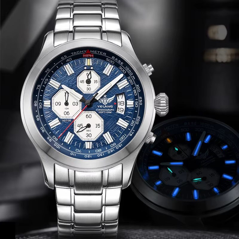 Montre à quartz pour homme Yelang V1029S, 42 mm, mouvement japonais OS10, acier inoxydable luminescent, étanche 10 bars, montres de sport