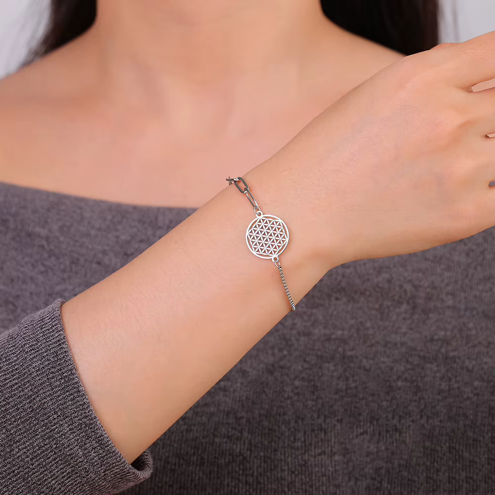 Dawapara fleur de vie femmes Bracelet Mandala géométrie sacrée Yoga méditation amulette bijoux en acier inoxydable