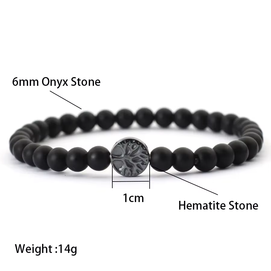 Marine Turtle Anchor Tree Of Life Beaded Bracelet For Men Women Handmade 6mm Black Stone Yoga Meditation Strand Braslet Pulsera