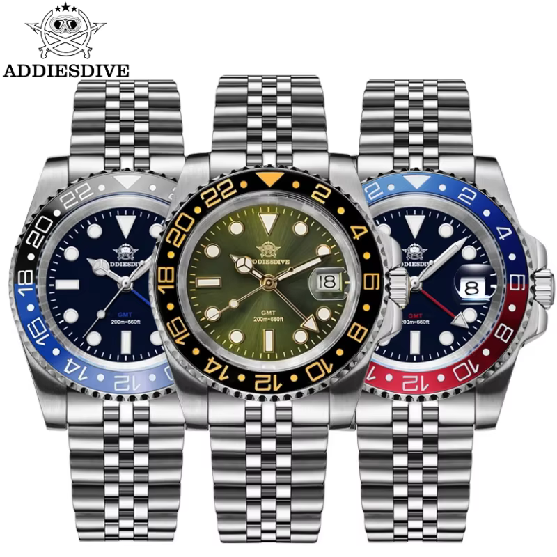 ADDIESDIVE hommes GMT montre suisse Ronda 515-24 200M étanche BGW9 Super lumineux 316L acier inoxydable