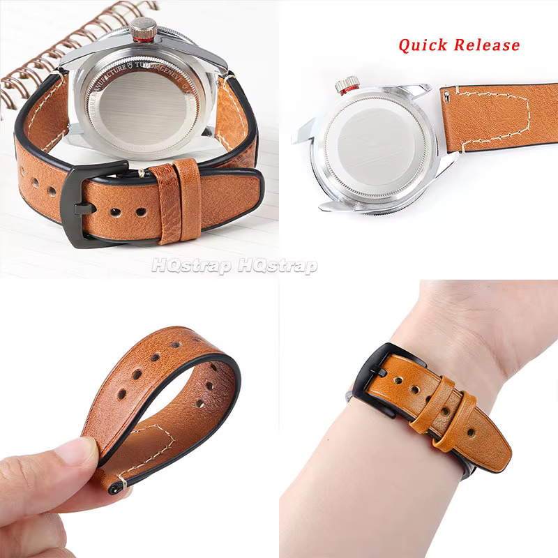 Bracelet en cuir rétro pour Rolex et Omega