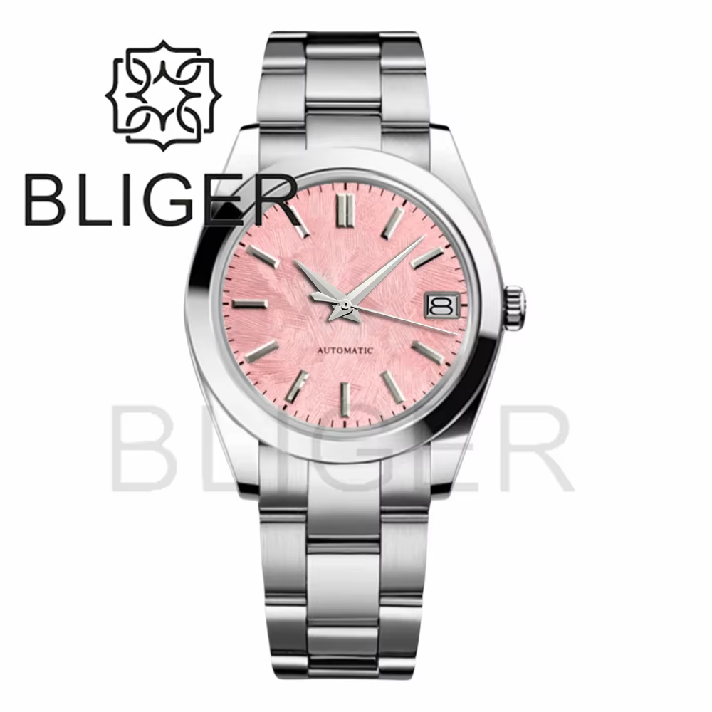 BLIGER 36mm39mm logo personnalisé cadran vert montre Sakura rose glace bleu Texture