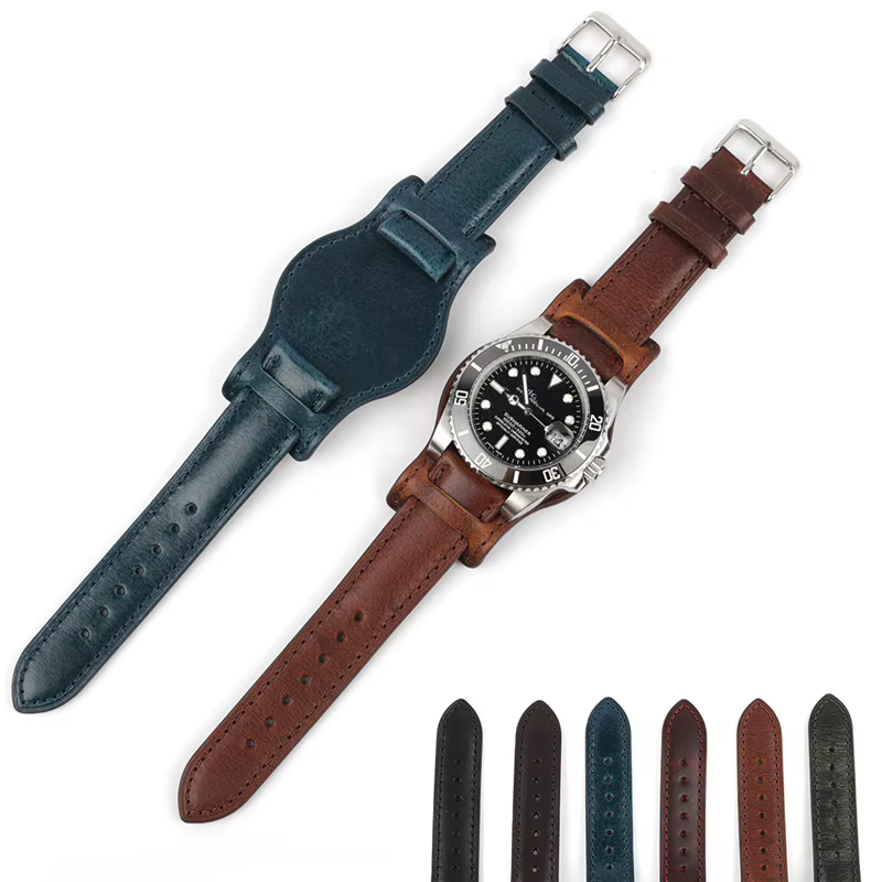 Bracelet de montre en cuir véritable pour homme