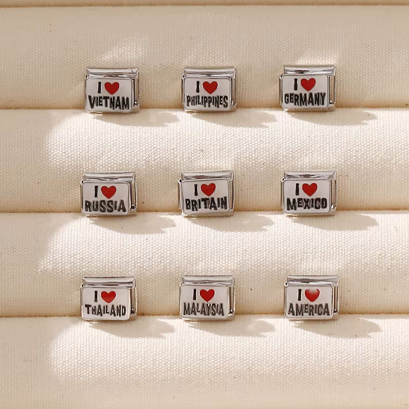 J'aime mexique, amérique, grande-bretagne, russie, cœur, breloque italienne, maillons adaptés au Bracelet en acier inoxydable de 9mm, pour hommes et femmes, bricolage, cadeaux