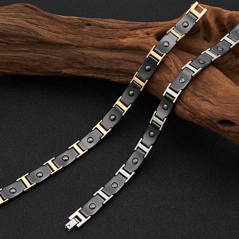 Bracelet magnétique en céramique et acier inoxydable pour homme