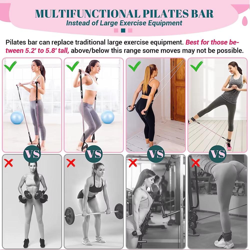 Kit de barre de Pilates avec bandes de résistance, barre de Yoga multifonctionnelle, Kit de barre de résistance Portable pour gymnastique à domicile pour les entraînements complets du corps