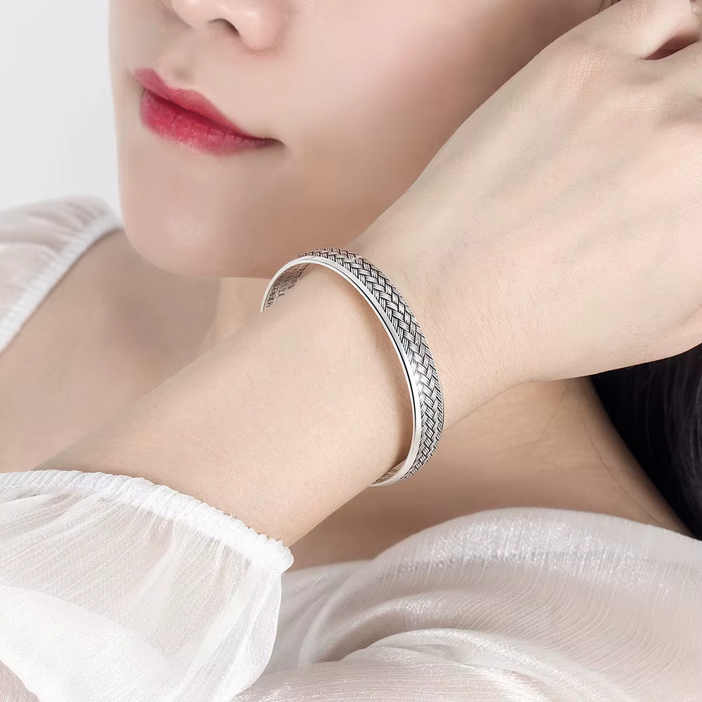 Bracelets noirs tissés en argent Sterling 925 pour femmes