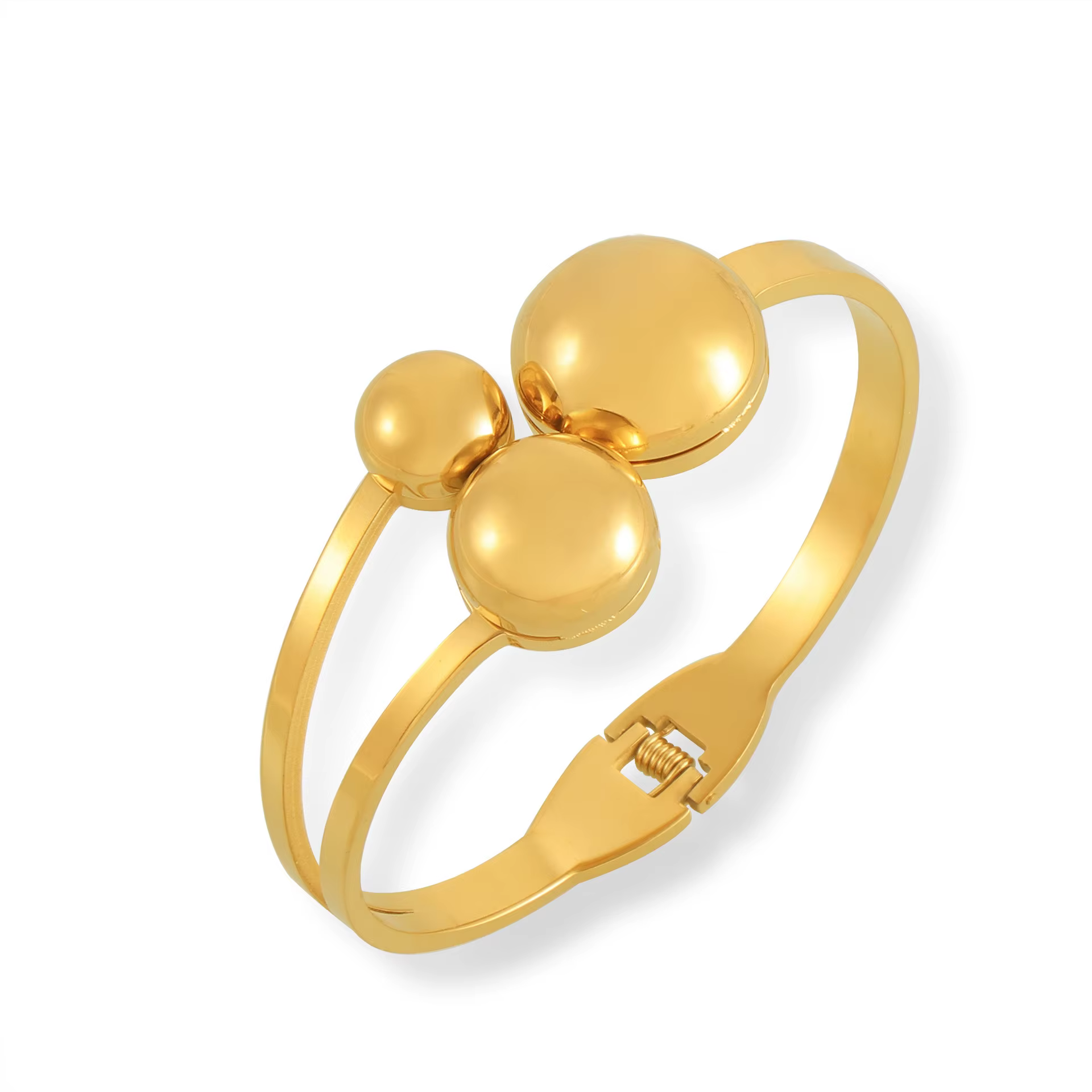 Bracelet rond en acier inoxydable à 3 boules pour femmes, double couche, plaqué or, personnalisé, accessoires de bijoux de luxe pour femmes