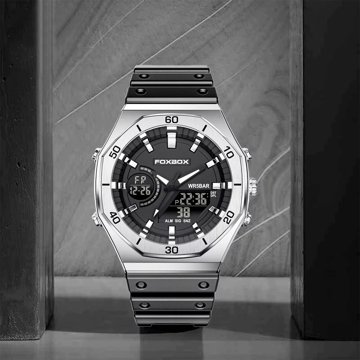 Montre militaire FOXBOX 0030 à double affichage numérique et quartz pour homme