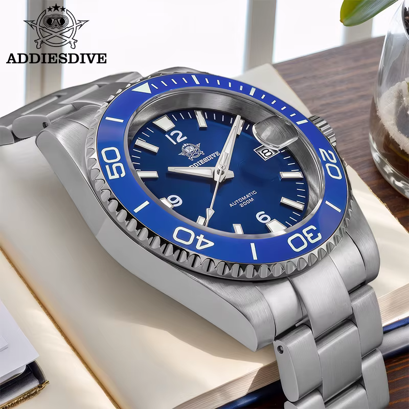 ADDIESDIVE nouvelle montre de plongée cadeau hommes 8215 automatique saphir AR revêtement verre céramique lunette étanche 200m lumineux en acier inoxydable St