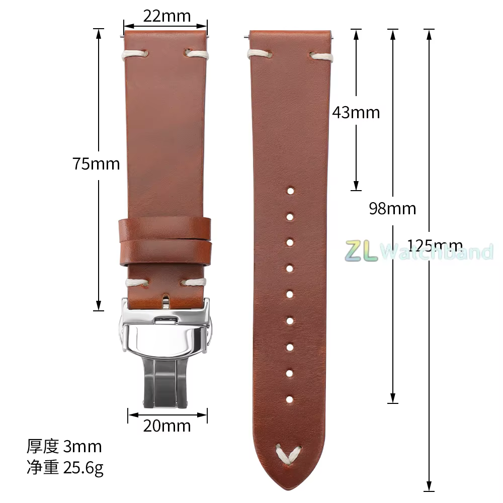 Bracelet de montre vintage en cuir de vachette huilé pour Seiko