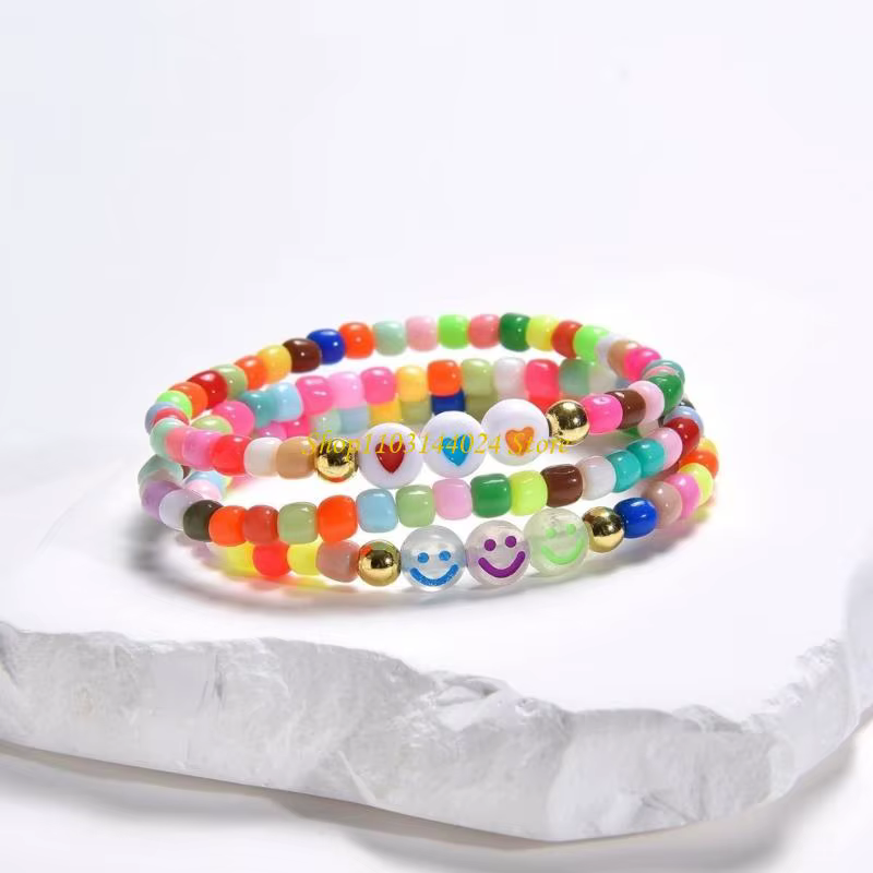 N5KE 8PCS Bracelets d'amitié empilables Bijoux poignet ajusté pour les filles Perles bohémiennes arc-en-ciel avec charme