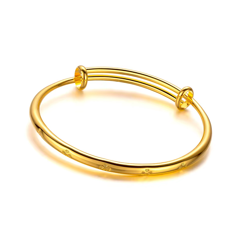 Bracelet porte-bonheur en or jaune pur 18 carats pour femmes, tendance, herbe dorée, poignée de poussée et de traction lisse, bijoux pour femmes