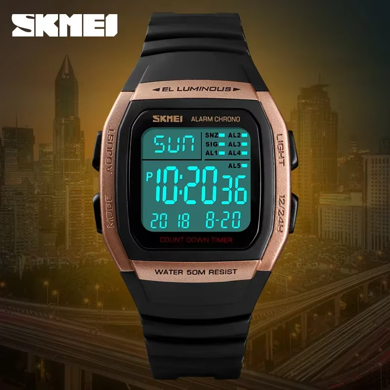 SKMEI 1278 Chrono compte à rebours hommes montre-bracelet décontracté en plein air mâle horloge lumineuse montre homme