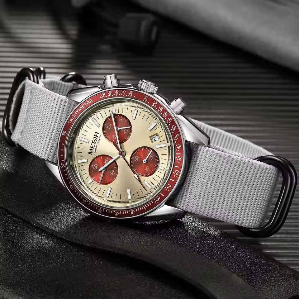 MEGIR 2247 Sport nouvelle montre noire chronographe décontracté vie tissage bracelet Quartz étanche montre-bracelet pour homme