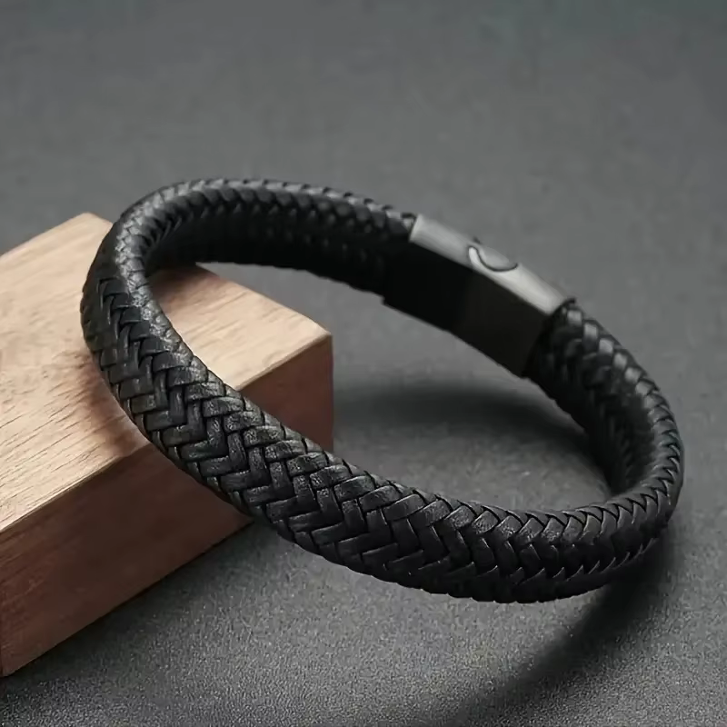 Bracelet magnétique en cuir PU noir pour hommes