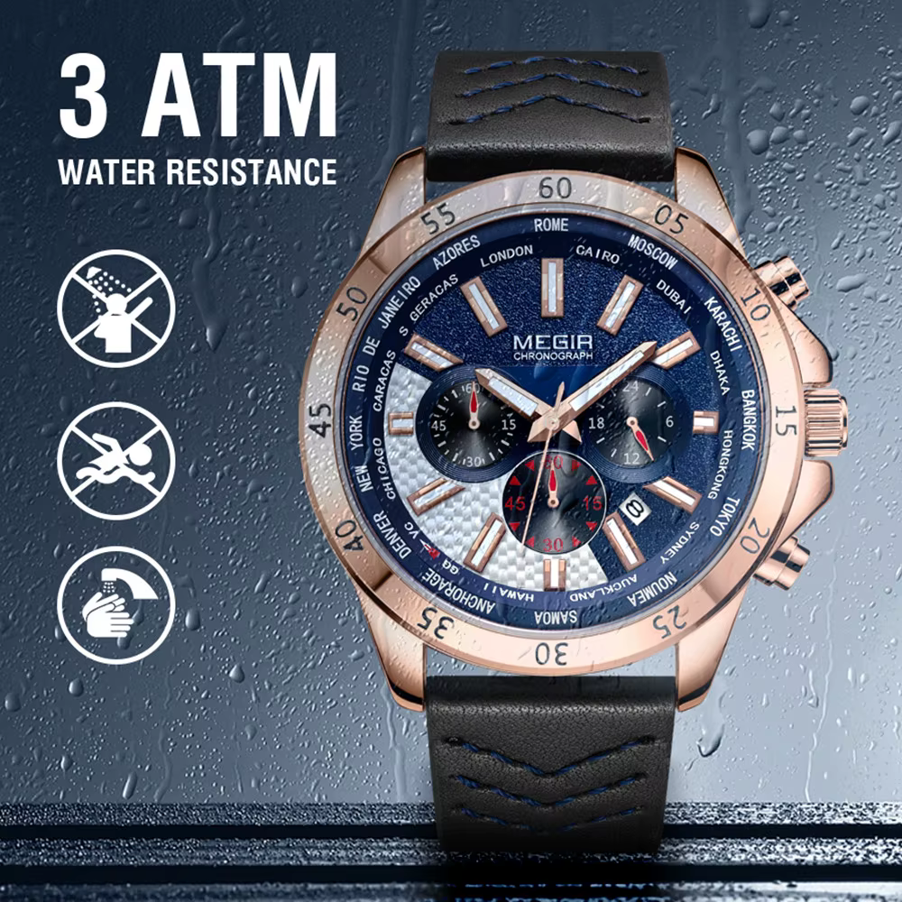 Montres-bracelets à quartz multifonctionnelles à grand cadran MEGIR pour hommes