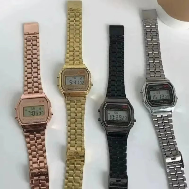 Montre numérique en métal pour hommes et femmes, luxe, LED, acier inoxydable, or, argent, électronique, mode business