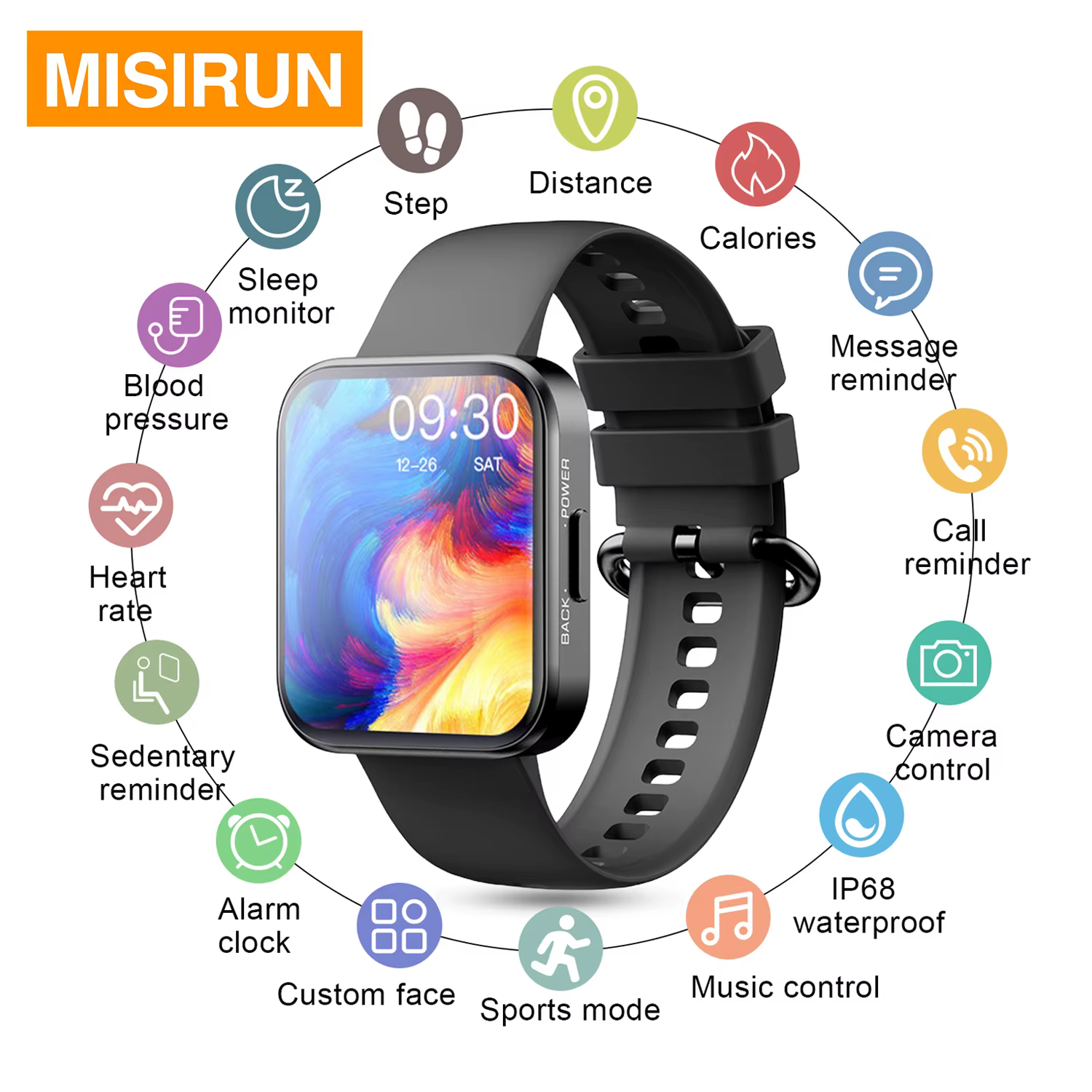 MISIRUN sport montre intelligente pour hommes femmes Fitness Tracker surveillance de la fréquence cardiaque IP68 étanche Notifications intelligentes montres