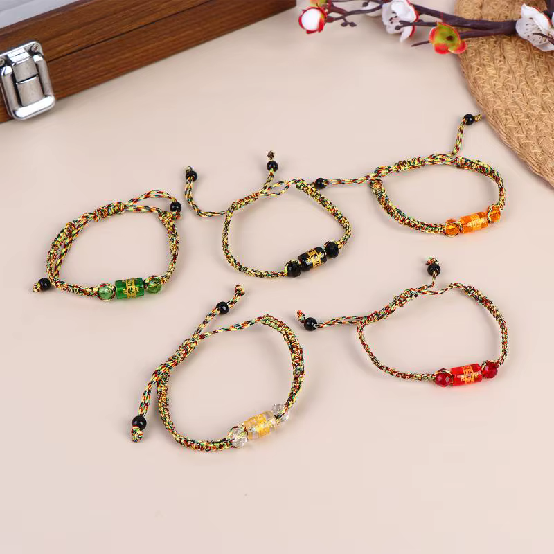 Bracelet tressé ethnique spirituel avec perles de la Véritable Parole à six syllabes, réglable pour le yoga et la méditation, idéal comme cadeau
