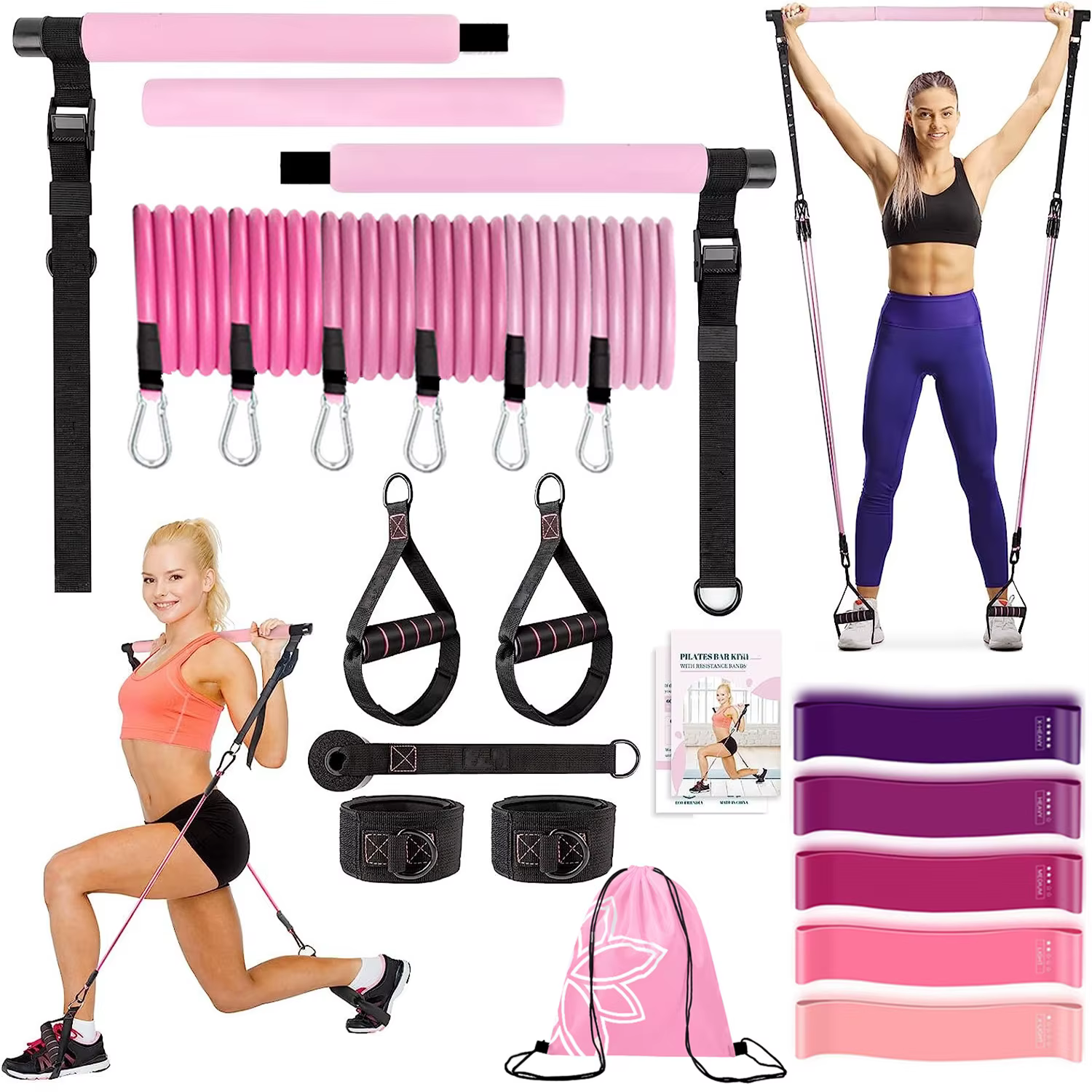 Kit de barre de Pilates avec bandes de résistance, barre de Yoga multifonctionnelle, Kit de barre de résistance Portable pour gymnastique à domicile pour les entraînements complets du corps