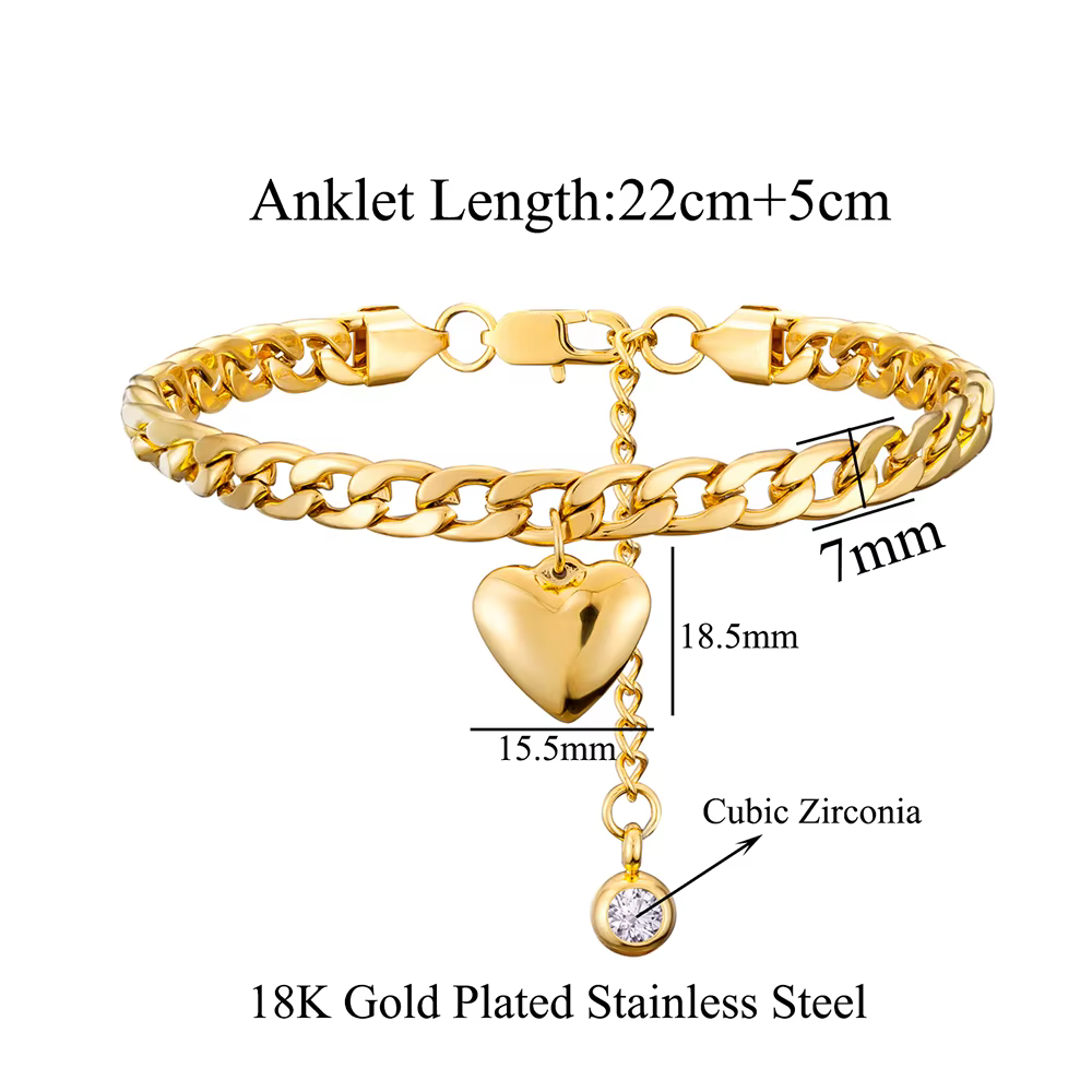 Bracelet de cheville pour femmes, couleur or, en acier inoxydable, lien cubain, chaîne de jambe, bijoux de pied de plage, été 2024
