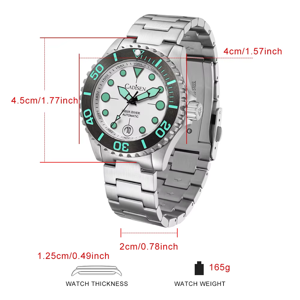 CADISEN AQUA DIVER 2024 nouvelle marque de luxe hommes montres montre automatique japon NH35A 100M étanche lumineux mécanique montre-bracelet