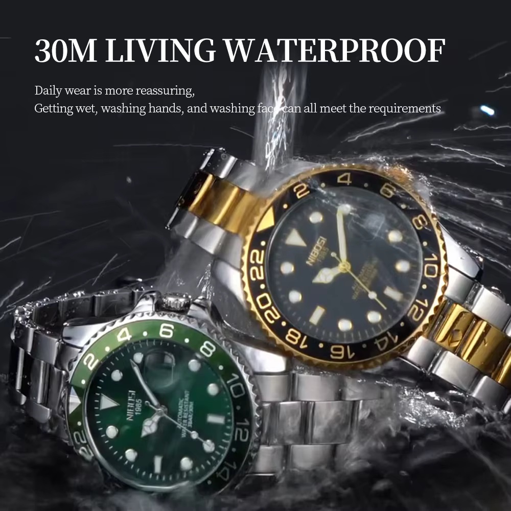 NIBOSI Top marque hommes montres de haute qualité de luxe GMT montre à Quartz Date automatique étanche