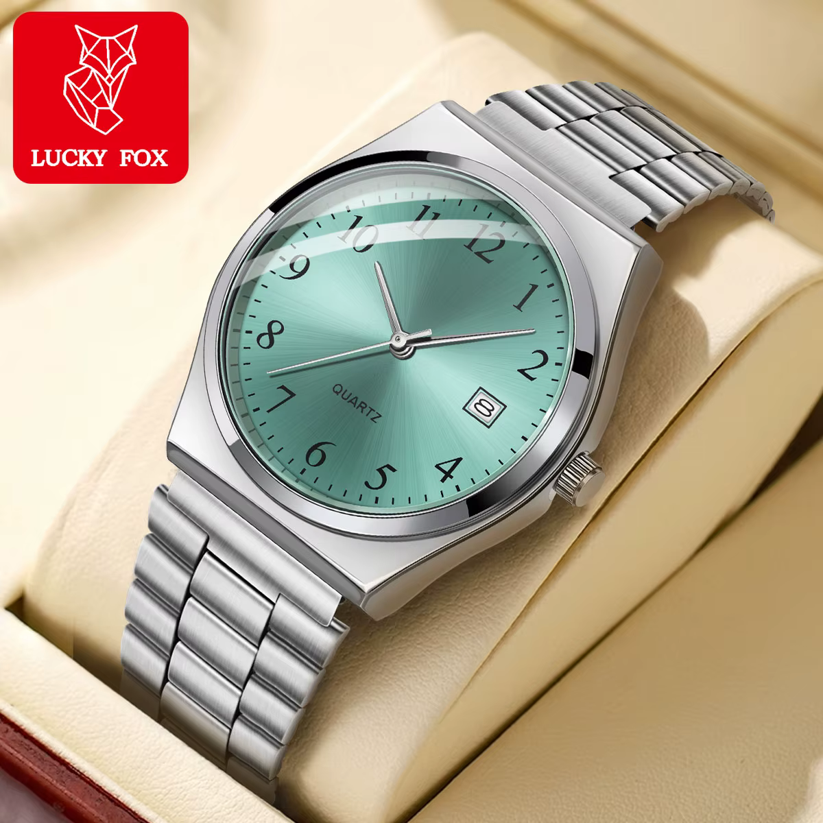 LUCKY FOX – Montre-bracelet élégante et minimaliste en acier inoxydable avec cadran noir – Cronométrage précis pour tous les jours