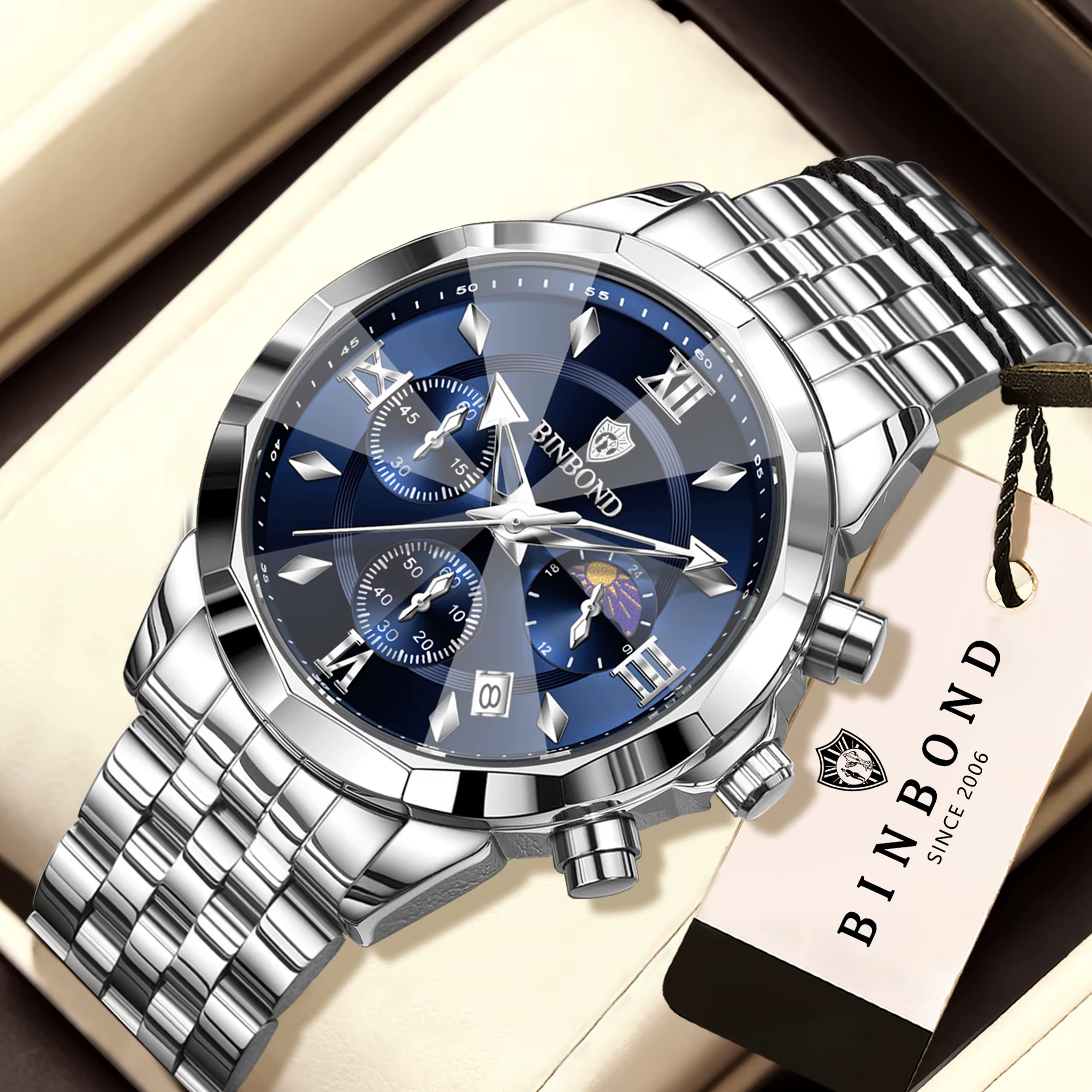 Montre chronographe BINBOND originale pour homme