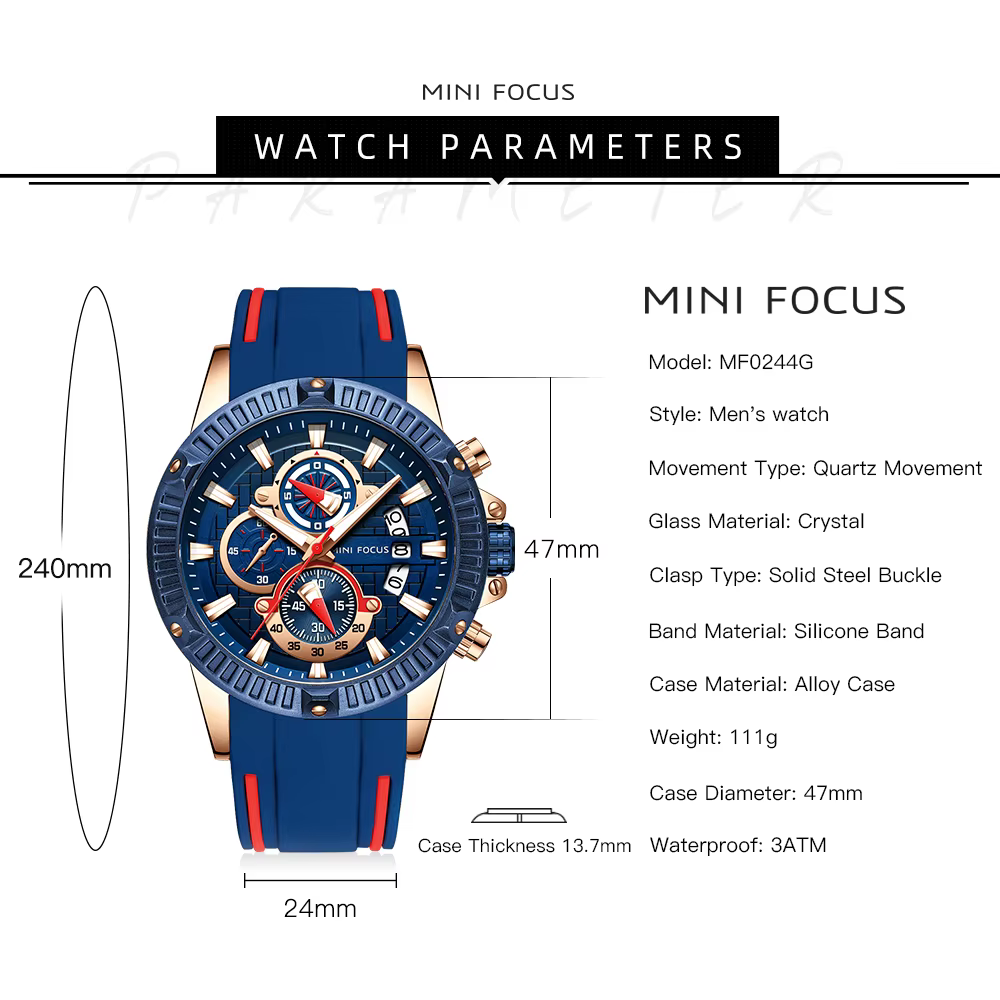 Top marque MINI FOCUS montre pour hommes bracelet en Silicone étanche Quartz chronographe