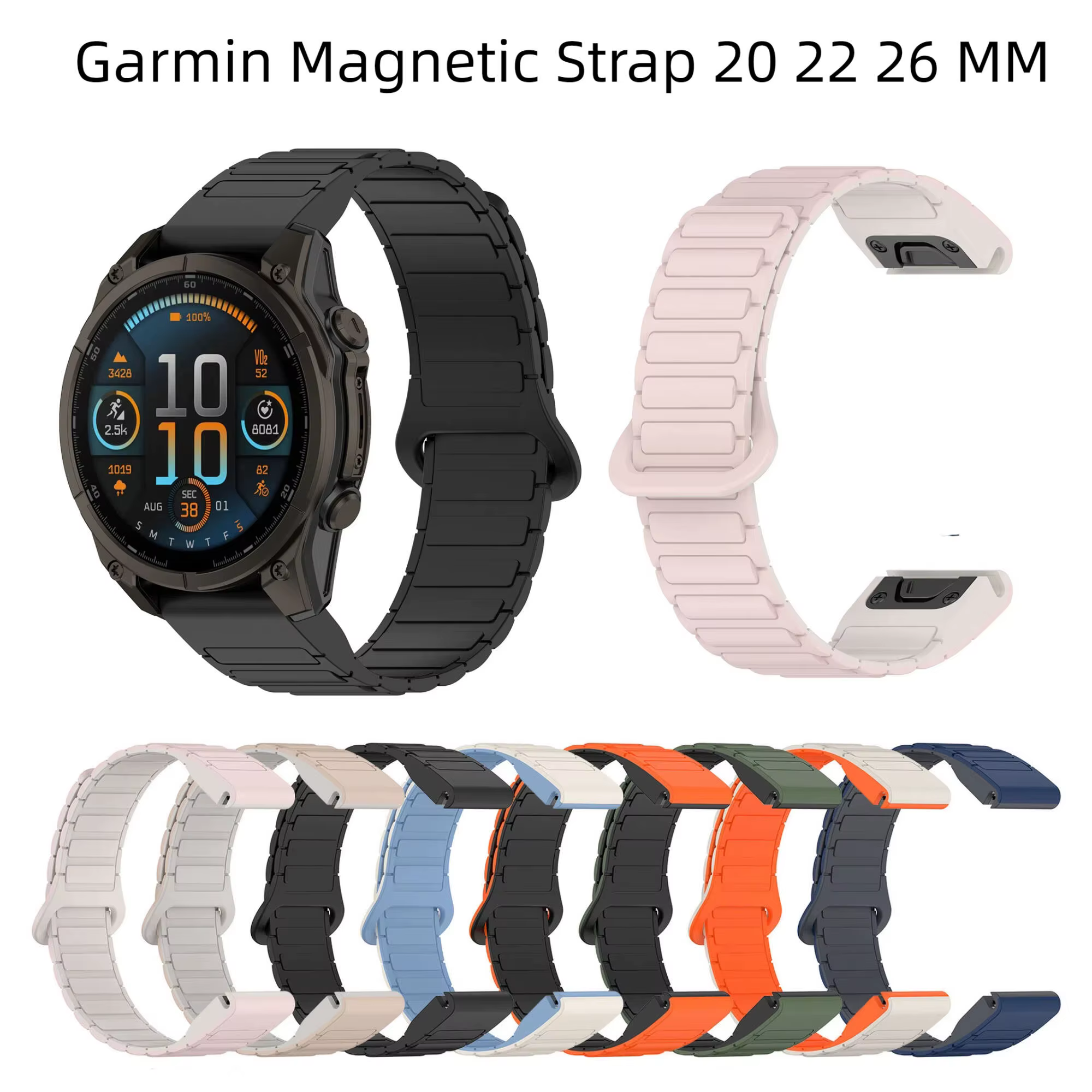 Compatible avec Garmin Fenix 8 7X 7 7S Bracelet magnétique en silicone