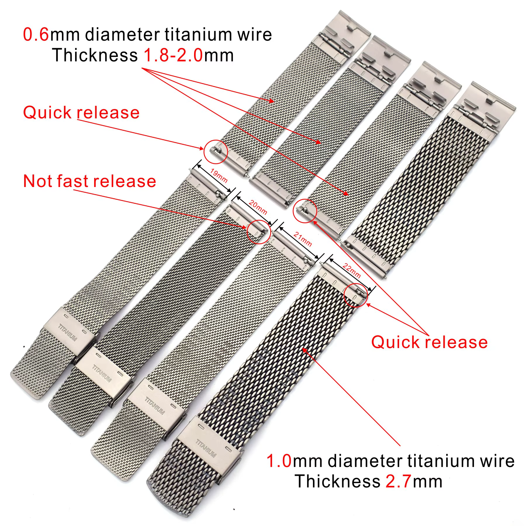 THEAGE Bracelet de montre en maille de titane pour hommes et femmes