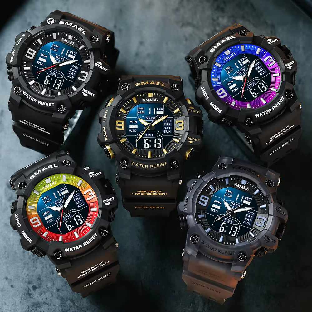 Montre de sport à quartz avec alarme lumineuse LED