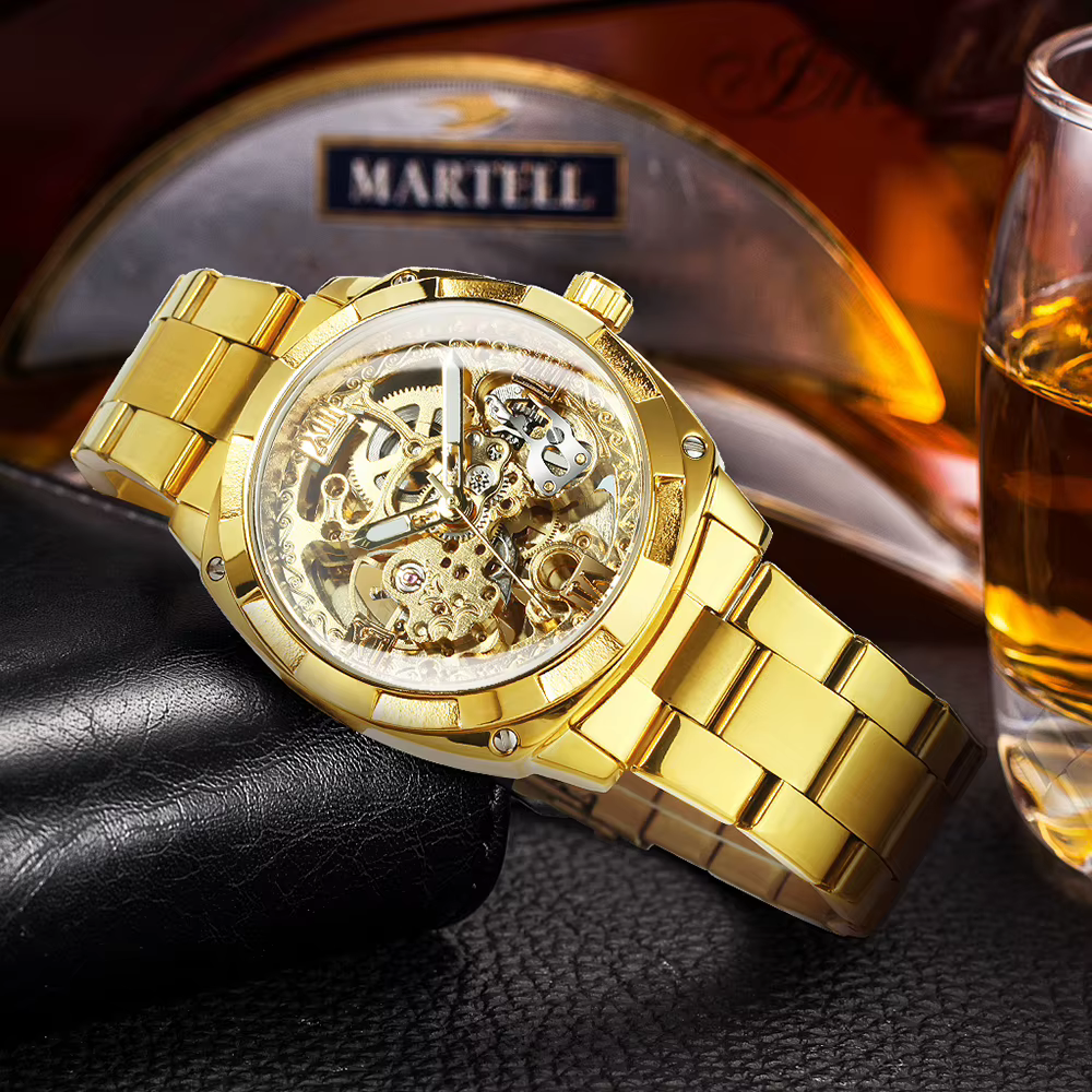 Forsining – montre mécanique squelette carré pour hommes