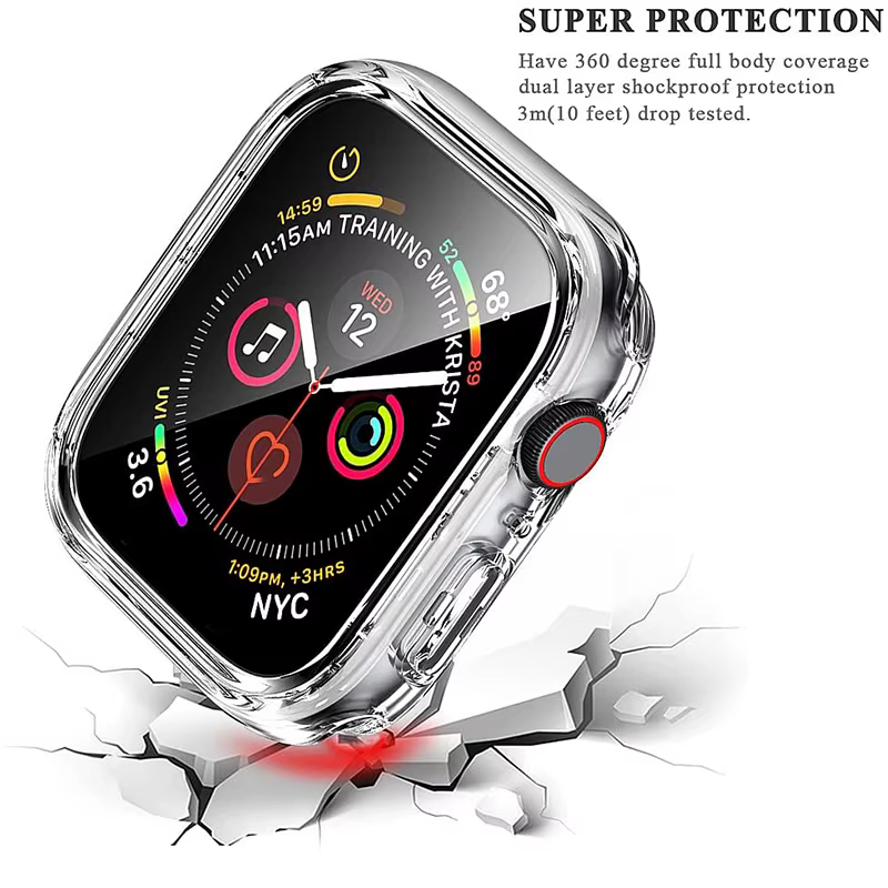 Verre trempé + coque pour Apple Watch 11/10/9/8/7/6/5/4/3/2/1