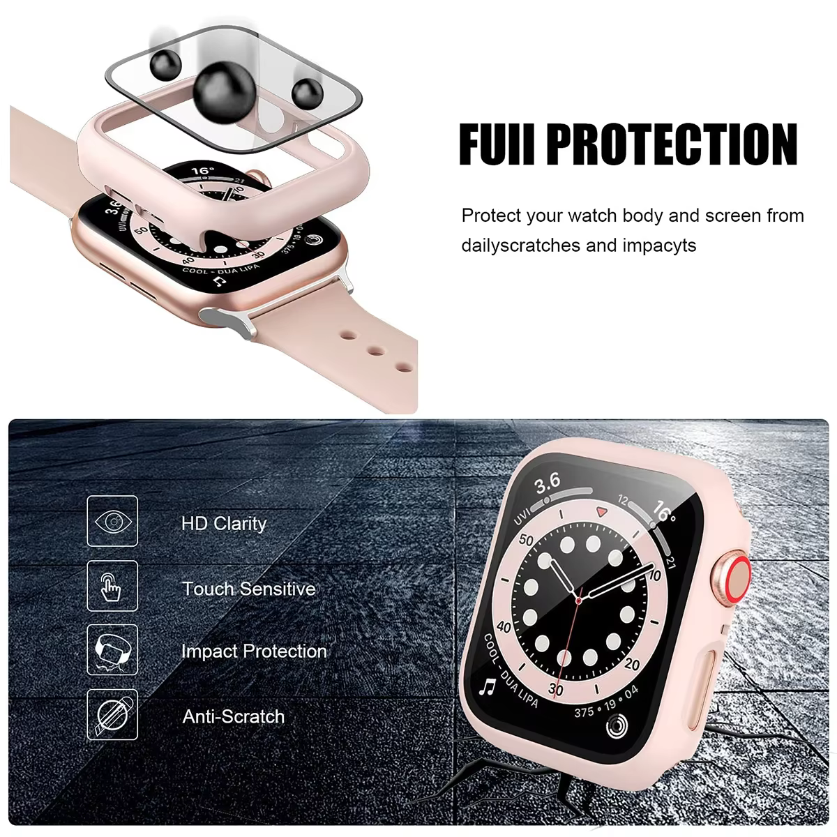 Coque en verre et couvercle pour Apple Watch