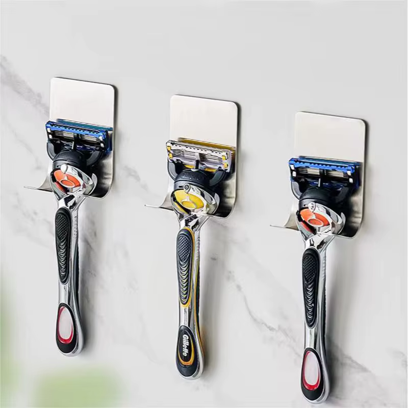 Porte-rasoir en acier inoxydable pour salle de bain, crochet de rangement mural pour hommes, étagère pour rasoir, sans poinçon, accessoires de salle de bains