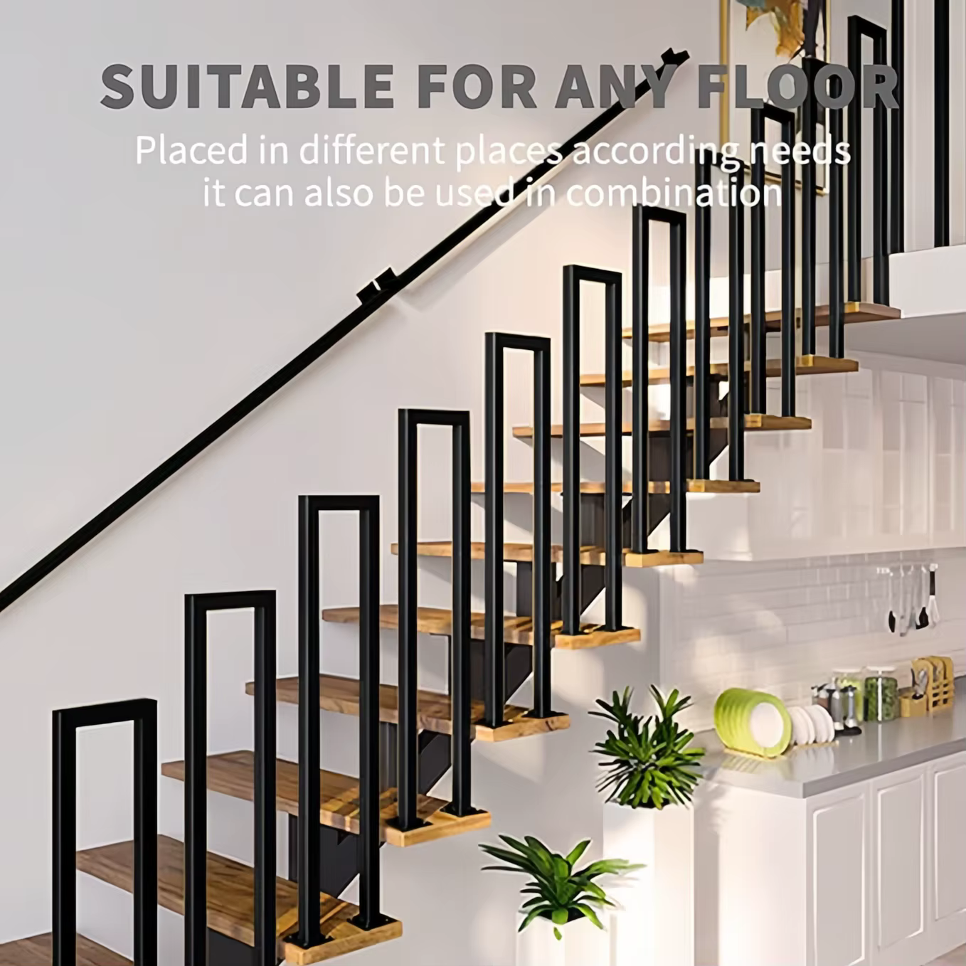 1 main courante d'escalier en forme de U, adaptée aux marches intérieures et extérieures, main courante antidérapante, adaptée aux personnes âgées et aux enfants, main courante de marche en fer forgé
