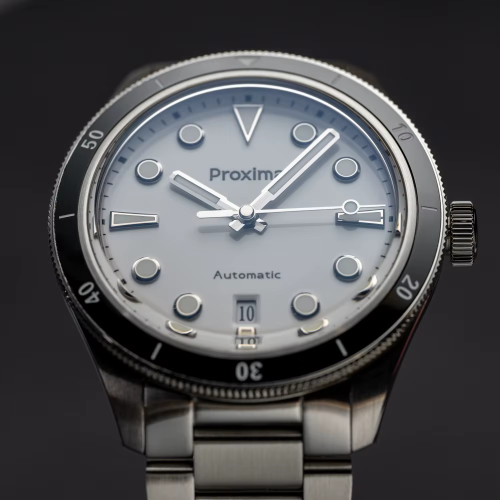 Proxima PX1697 39mm hommes montre émail blanc cadran bulle saphir PT5000 automatique mécanique Vintage montres 20Bar lumineux