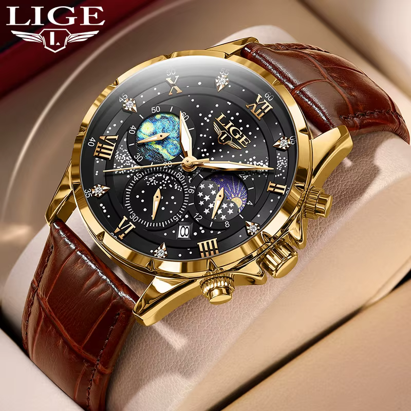 Montre de sport en cuir véritable pour homme