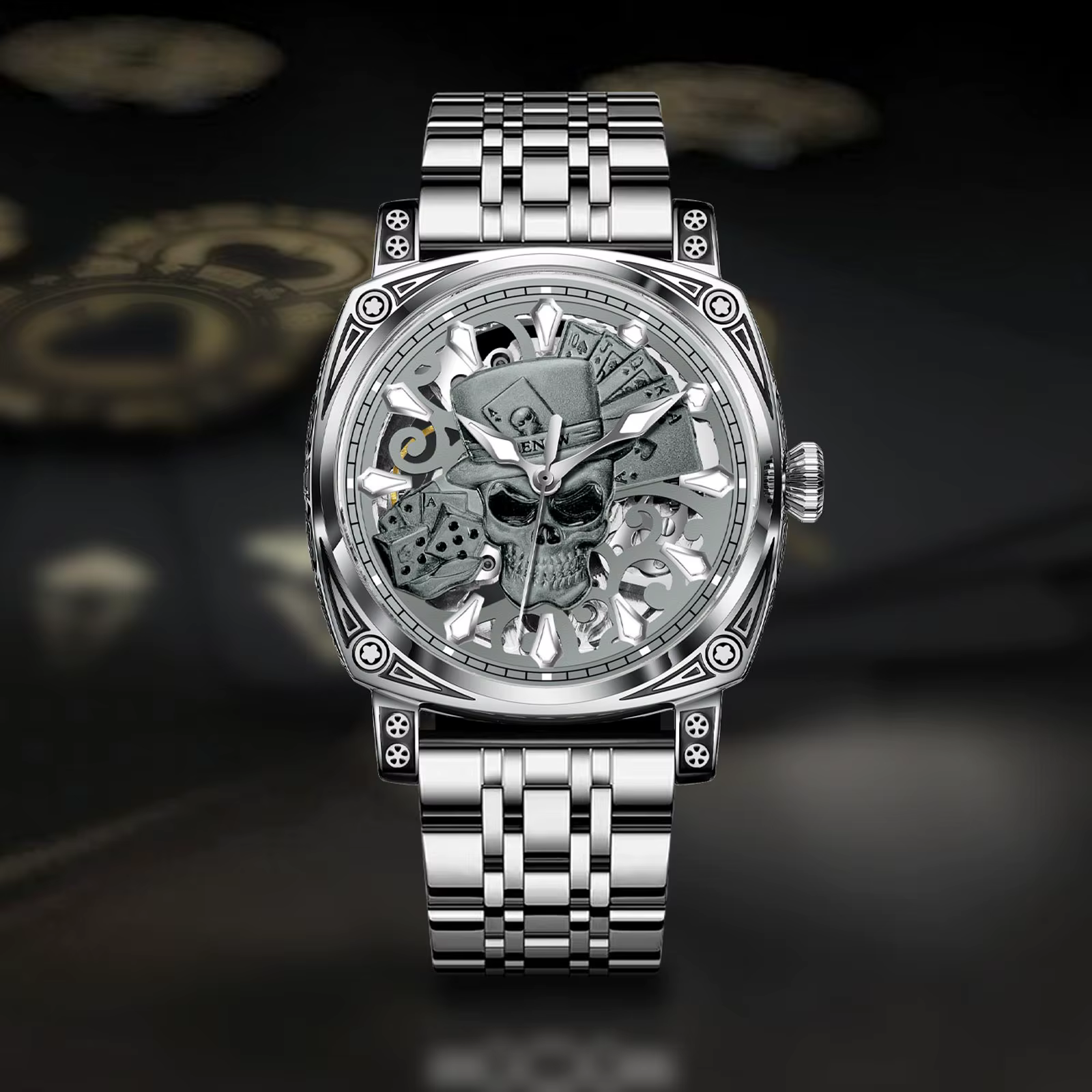 Glenaw crâne série haut de gamme montre pour hommes de luxe personnalité de la mode entièrement automatique mécanique