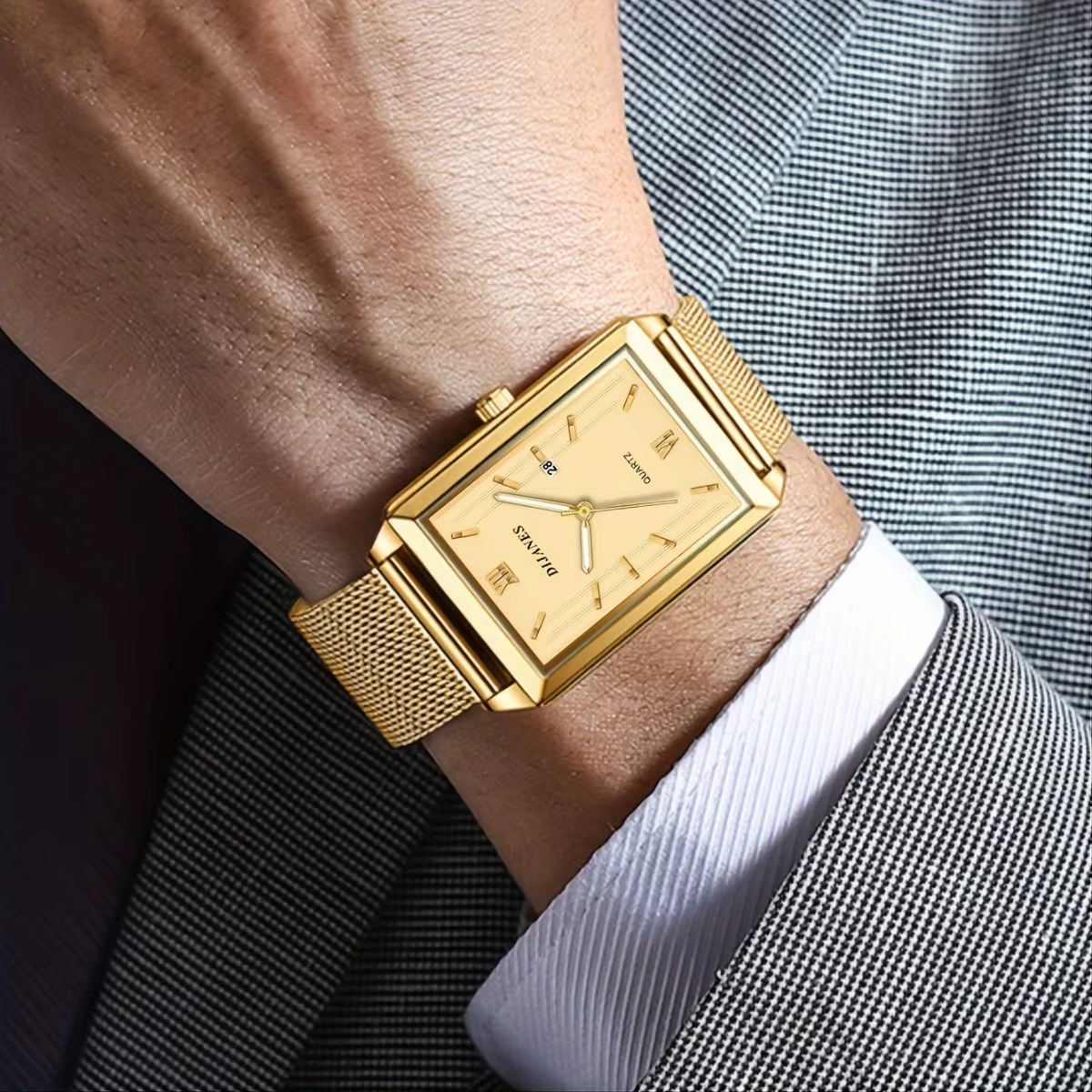 Montre-bracelet à quartz rectangulaire en acier inoxydable pour hommes